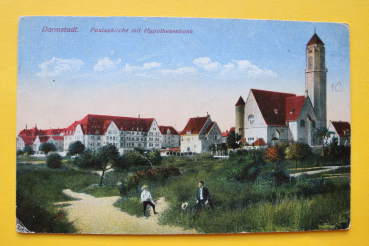 AK Darmstadt / Pauluskirche mit Hypothekenbank - Stadtansicht, Architektur / 1919