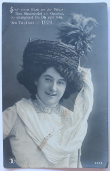 AK Frau mit Hut – Der Topfhut / 1909 / Hutmode, Kleid