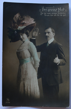 AK Frau mit Hut – Der grosse Hut / 1910-1030 / Hutmode, Kleid